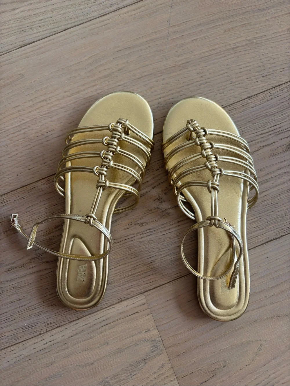 Zara gold strappy flat sandals - size 8